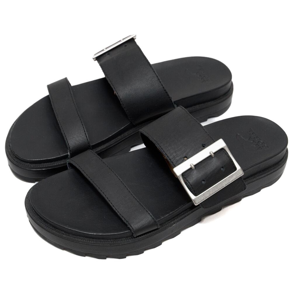 Sorel Black Leather Roaming Buckle Slide Sandals Size 7